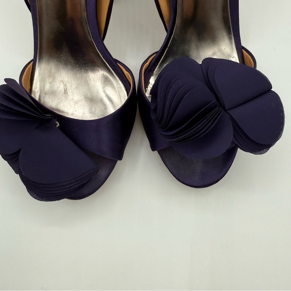 Badgley Mischka Randall D’Orsay Satin Dark Purple Heels With Layered Bow - Picture 16 of 16